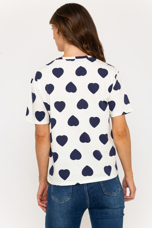 Carraig Donn Navy Heart Print Short Sleeve T-Shirt