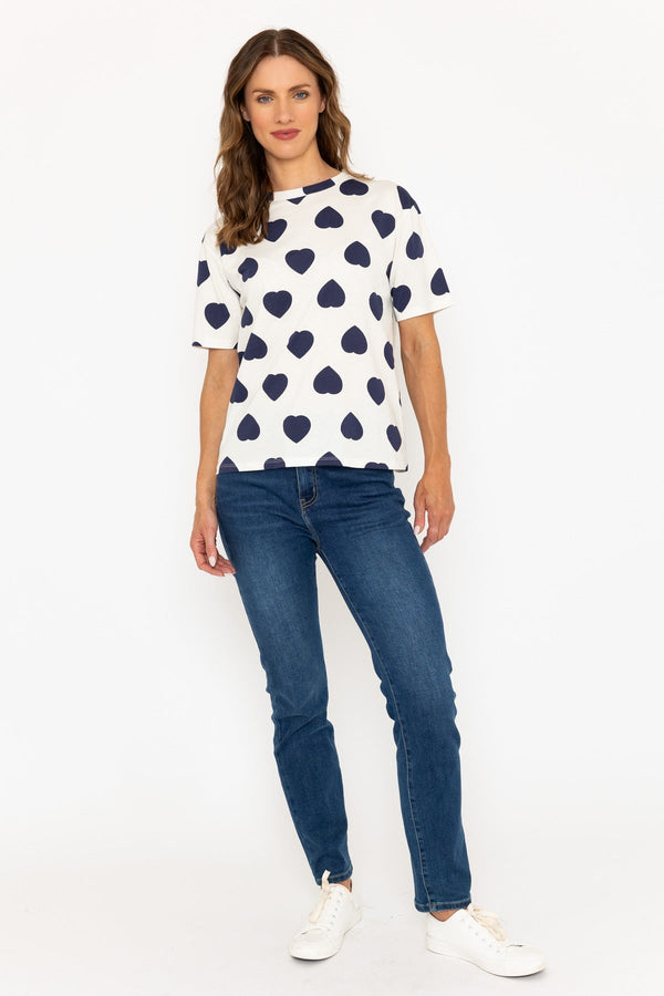 Carraig Donn Navy Heart Print Short Sleeve T-Shirt