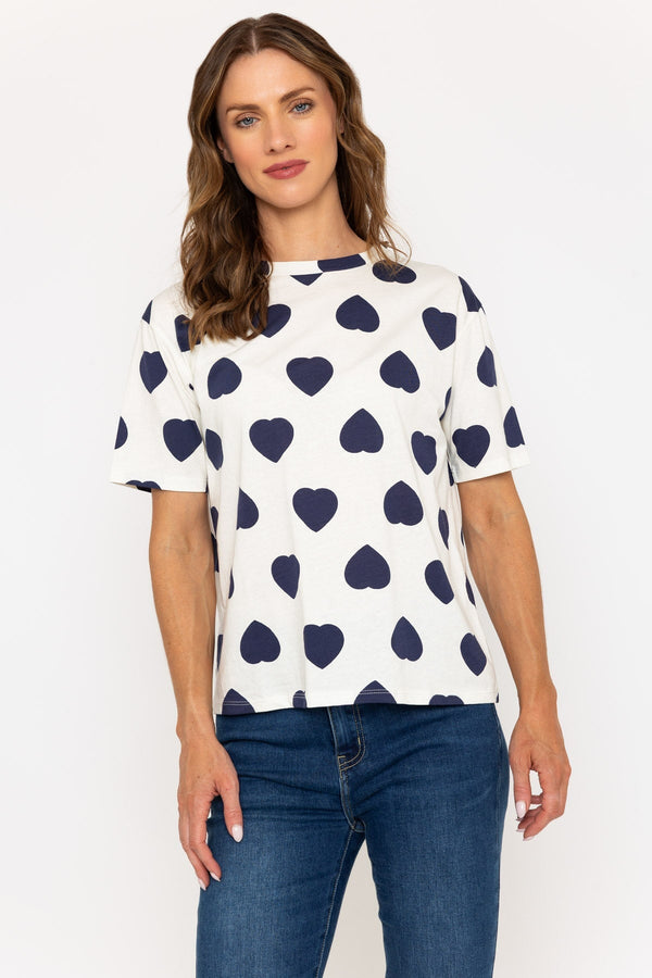 carraig donn Navy Heart Print Short Sleeve T-Shirt