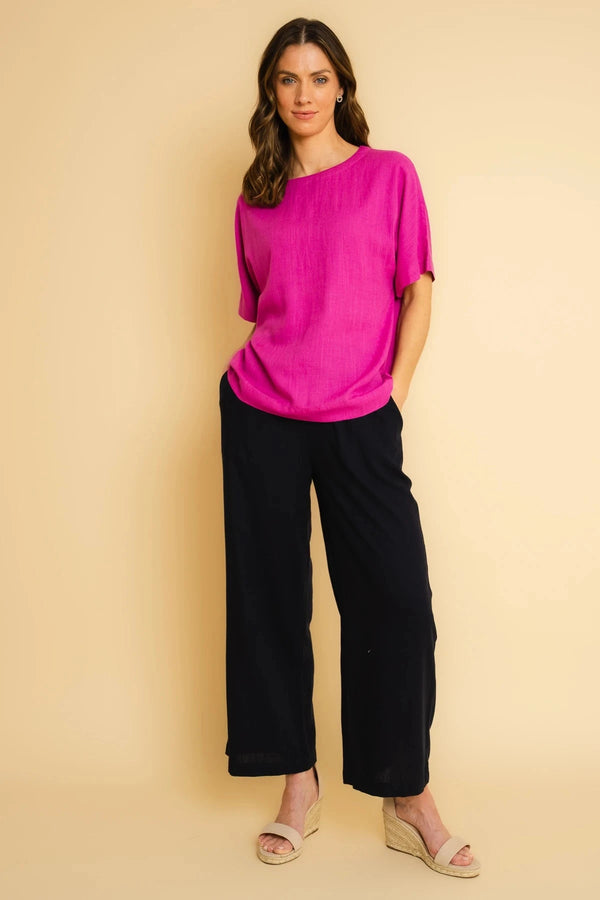 Carraig Donn Navy Linen Blend Wide Leg Trousers