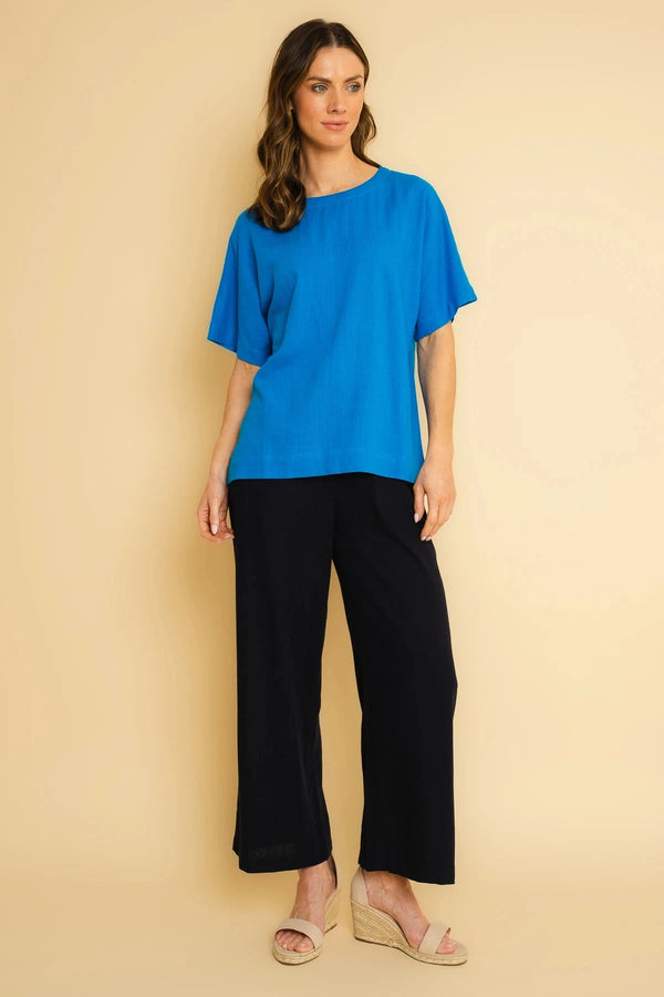 Carraig Donn Navy Linen Blend Wide Leg Trousers