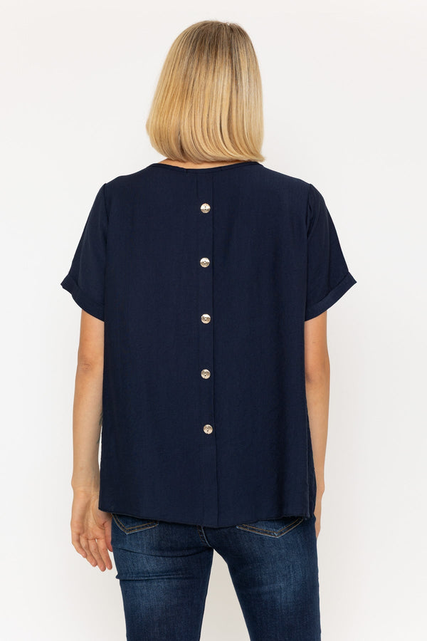 Carraig Donn Navy Linen-Like Top With Back Buttons