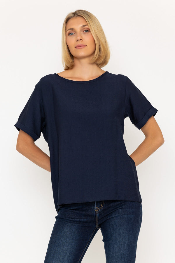 Carraig Donn Navy Linen-Like Top With Back Buttons