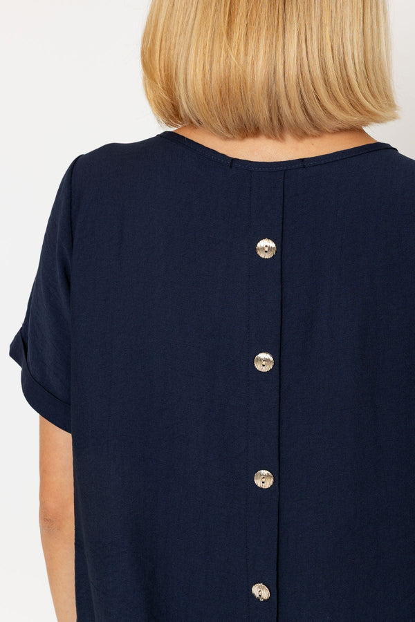 Carraig Donn Navy Linen-Like Top With Back Buttons