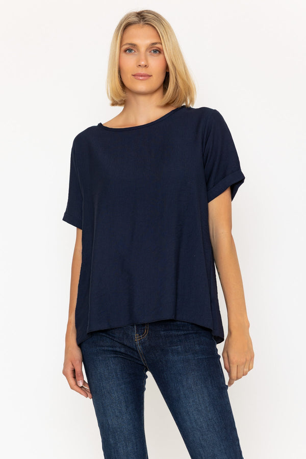 carraig donn Navy Linen-Like Top with Back Buttons