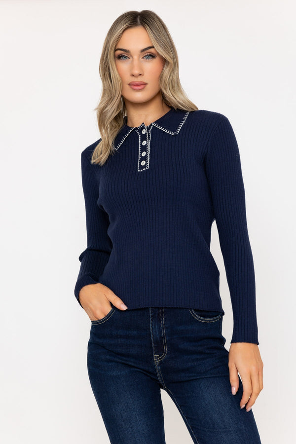 carraig donn Navy Long Sleeve Knit Jumper