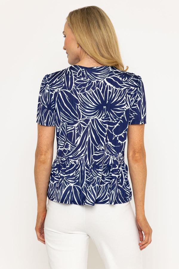 Carraig Donn Navy Print Peplum Short Sleeve Top