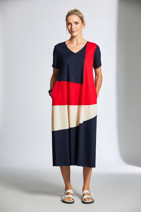 Carraig Donn Navy & Red Colour Block Midi Dress