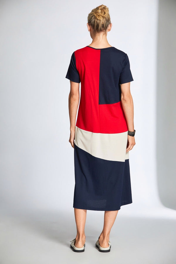 Carraig Donn Navy & Red Colour Block Midi Dress