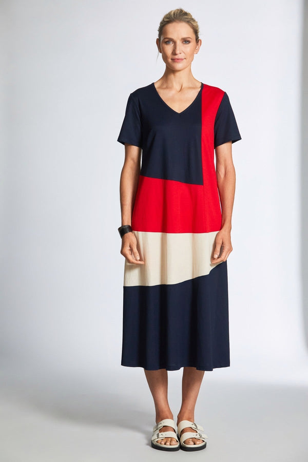 Carraig Donn Navy & Red Colour Block Midi Dress