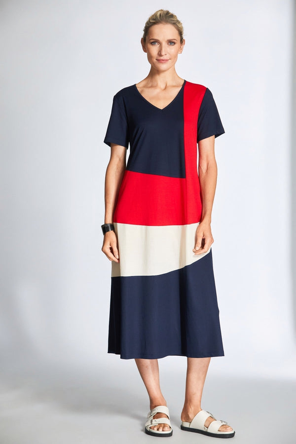 carraig donn Navy & Red Colour Block Midi Dress