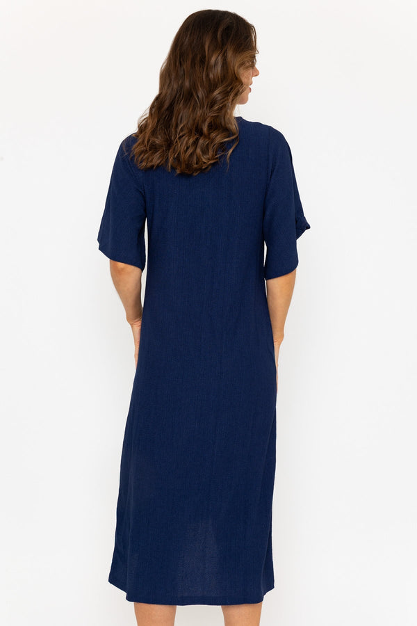 Carraig Donn Navy Short Sleeve Ruched Midi Dress