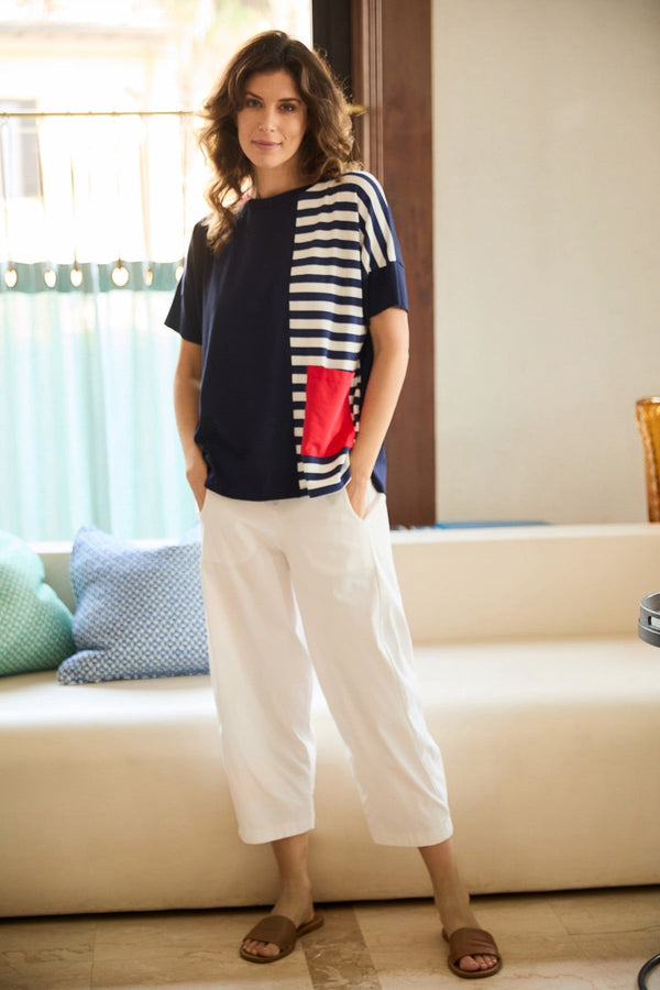 Carraig Donn Navy Short Sleeve Stripe Top