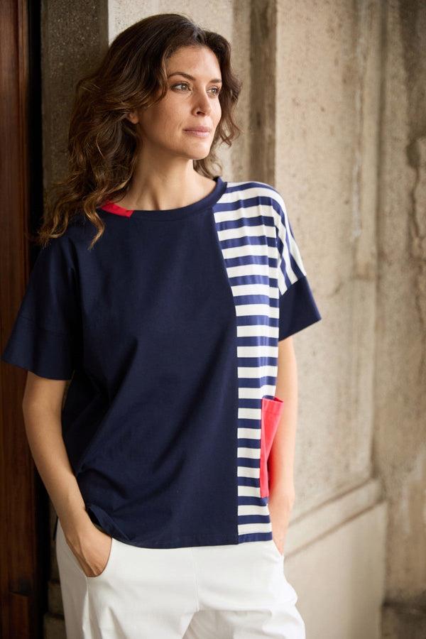 Carraig Donn Navy Short Sleeve Stripe Top