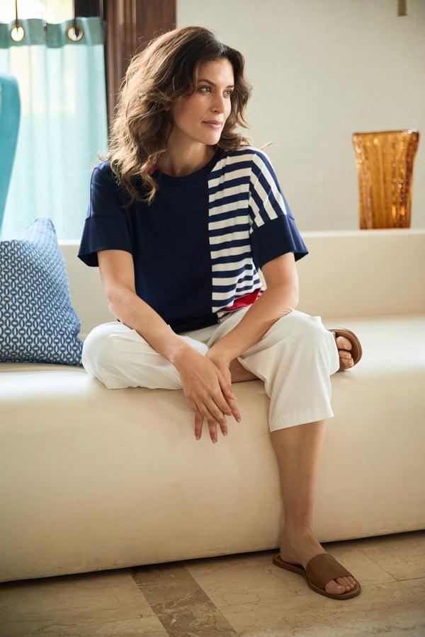 Carraig Donn Navy Short Sleeve Stripe Top