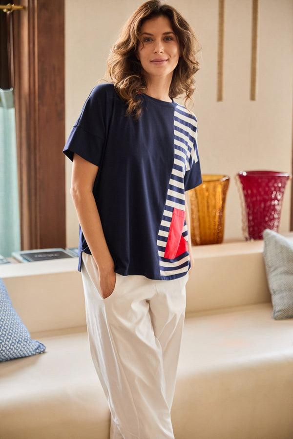 carraig donn Navy Short Sleeve Stripe Top