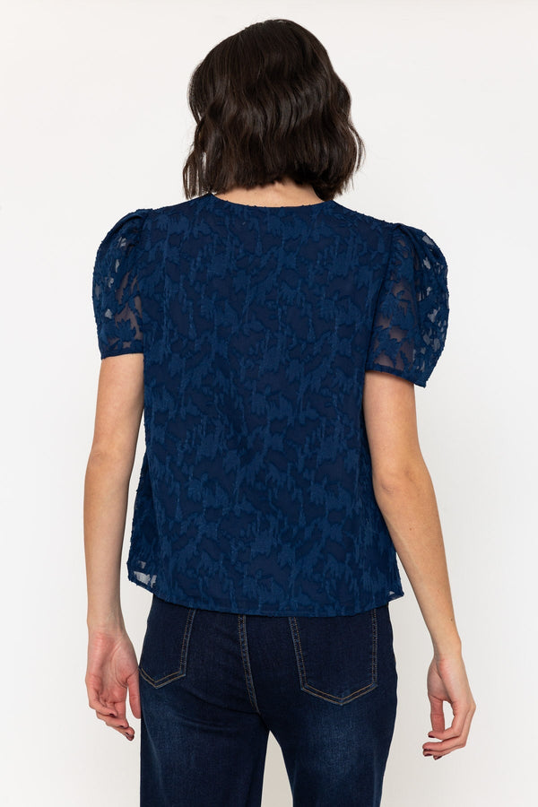 Carraig Donn Navy Short Sleeve Textured V Neck Top