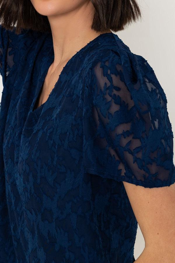 Carraig Donn Navy Short Sleeve Textured V Neck Top