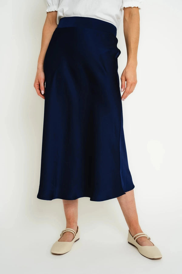 Carraig Donn Navy Silky Midi Skirt