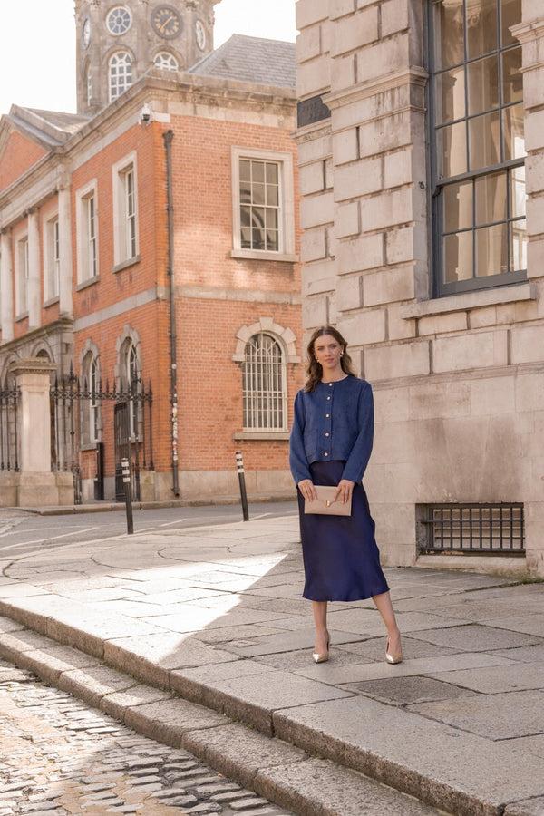 Carraig Donn Navy Silky Midi Skirt