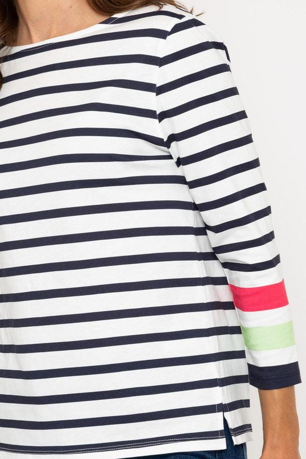 Carraig Donn Navy Stripe 3/4 Length Sleeve Top