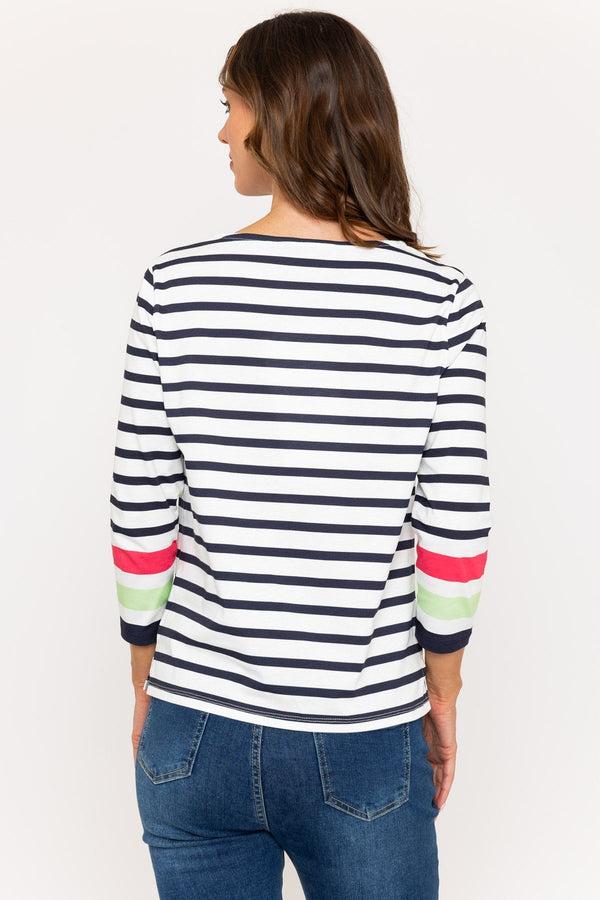 Carraig Donn Navy Stripe 3/4 Length Sleeve Top