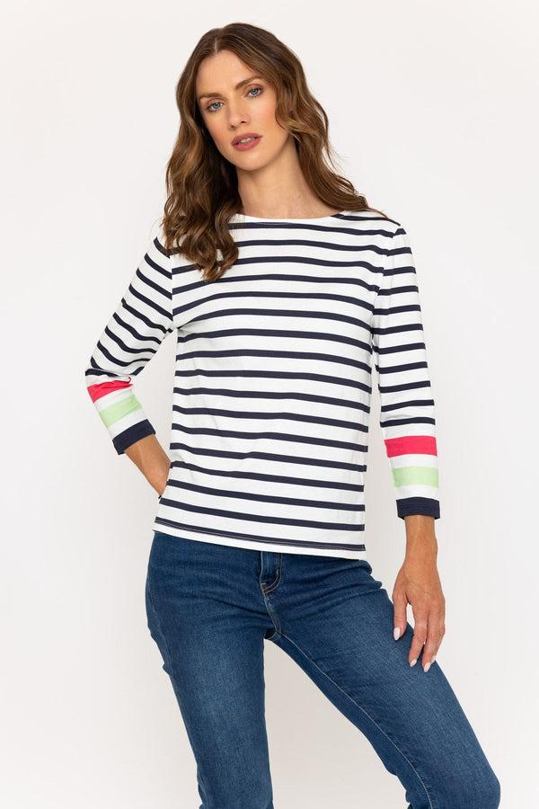 carraig donn Navy Stripe 3/4 Length Sleeve Top