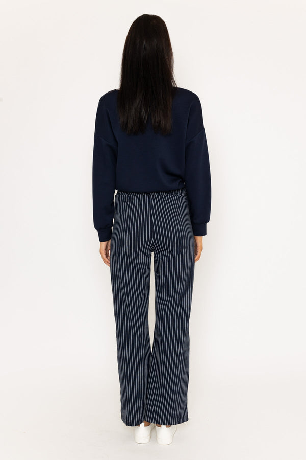 Carraig Donn Navy Stripe Print Wide Leg Trousers
