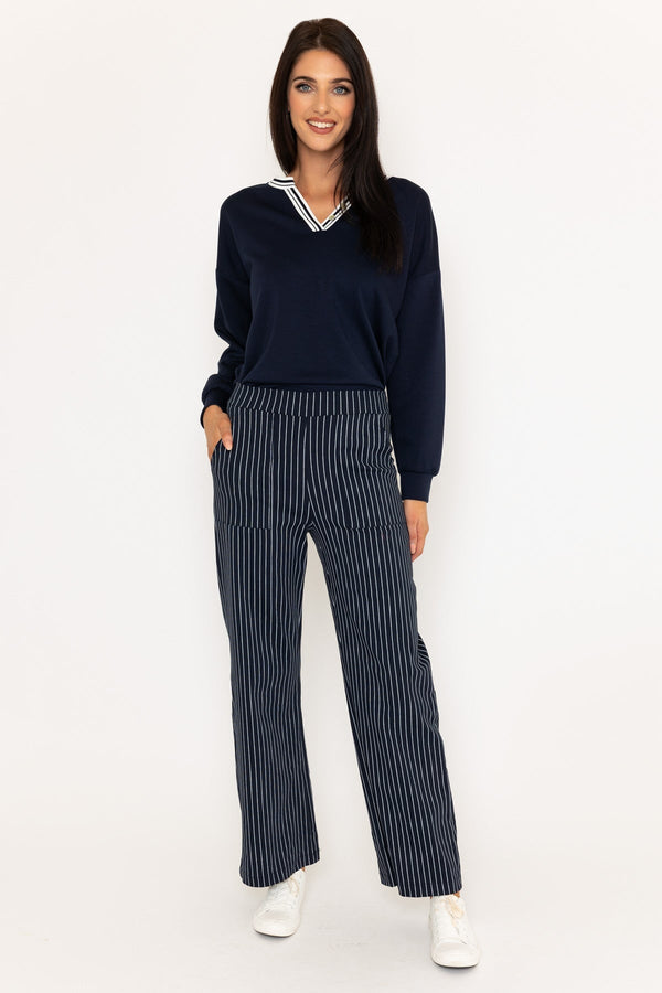 carraig donn Navy Stripe Print Wide Leg Trousers