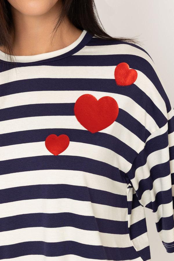 Carraig Donn Navy Stripe Viscose Short Sleeve Top