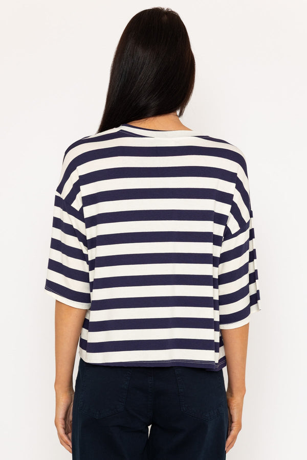 Carraig Donn Navy Stripe Viscose Short Sleeve Top