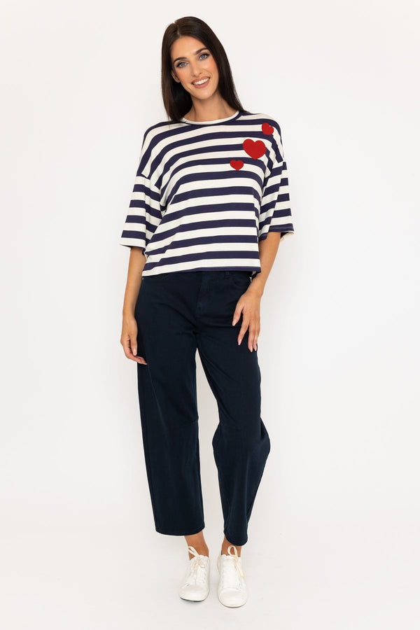 Carraig Donn Navy Stripe Viscose Short Sleeve Top