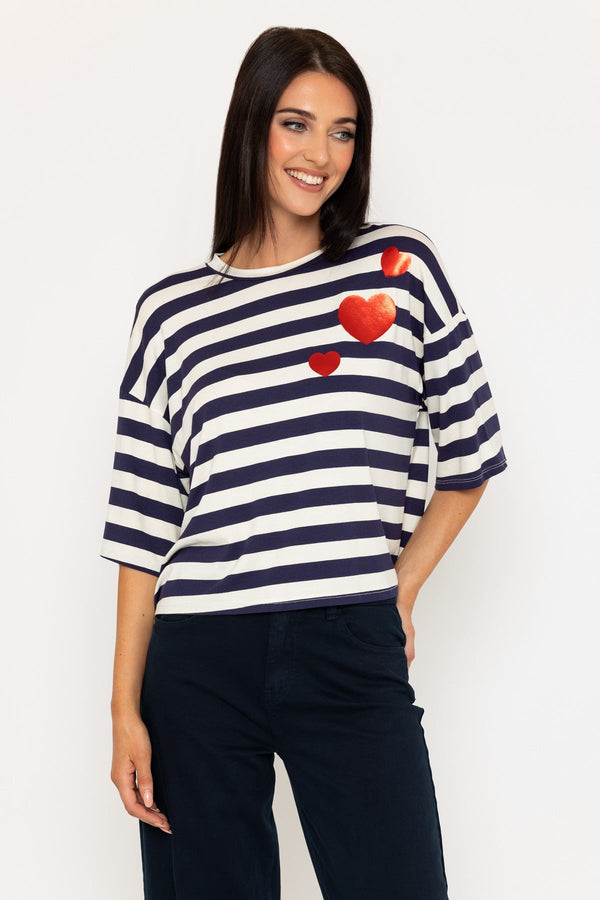 carraig donn Navy Stripe Viscose Short Sleeve Top