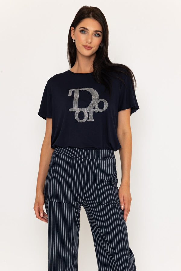 Carraig Donn Navy Stud Detail Slogan T-Shirt
