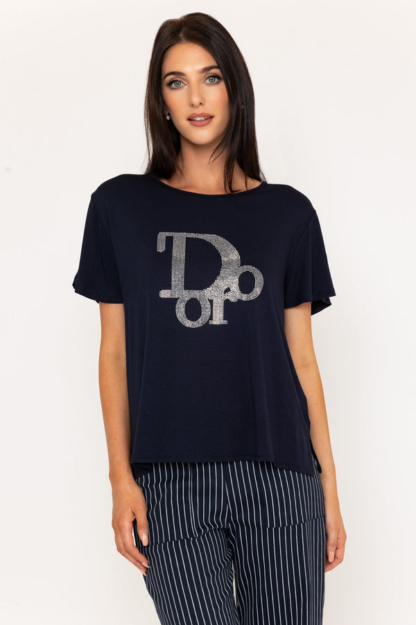 carraig donn Navy Stud Detail Slogan T-Shirt