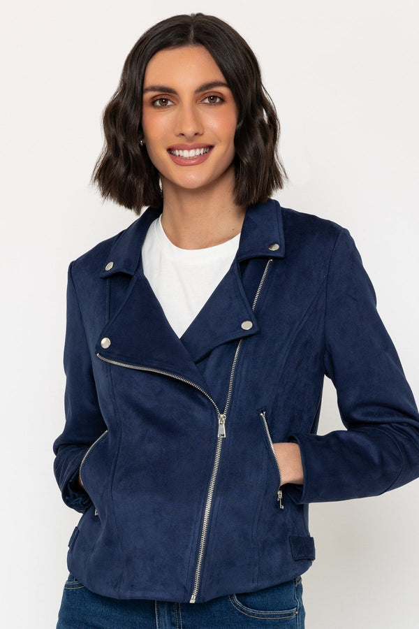 carraig donn Navy Suedette Biker Jacket