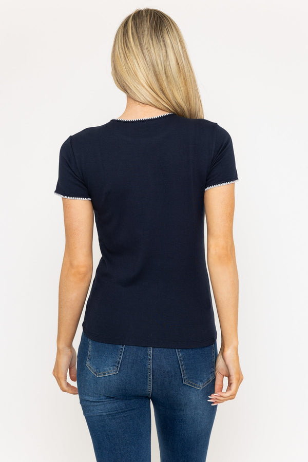 Carraig Donn Navy T-Shirt With Contrast Stitching