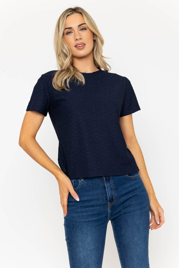Carraig Donn Navy Textured Short Sleeve Top