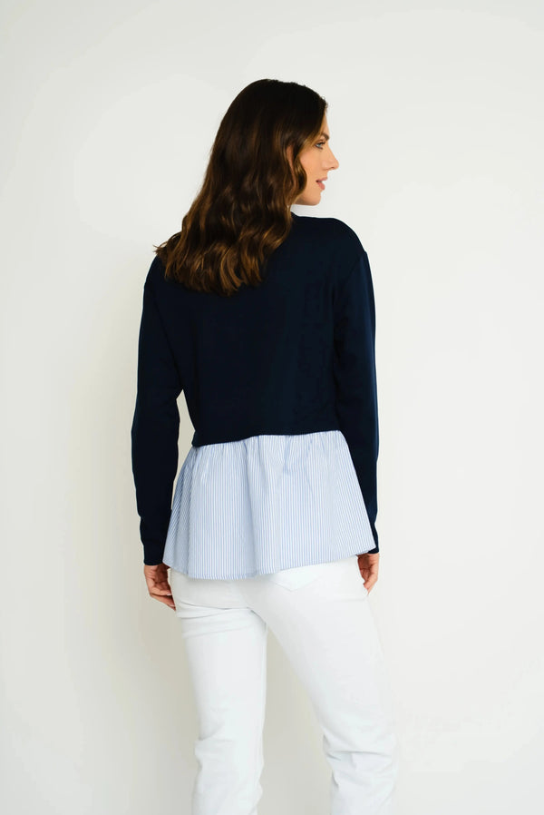 Carraig Donn Navy Top With Striped Shirt Hem