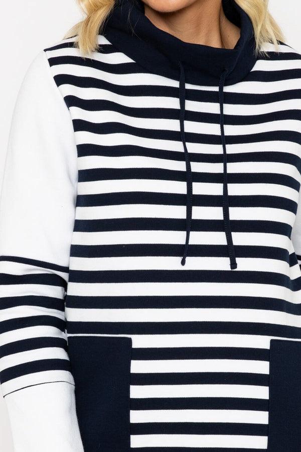 Carraig Donn Navy & White Stripe Cowl Neck Top