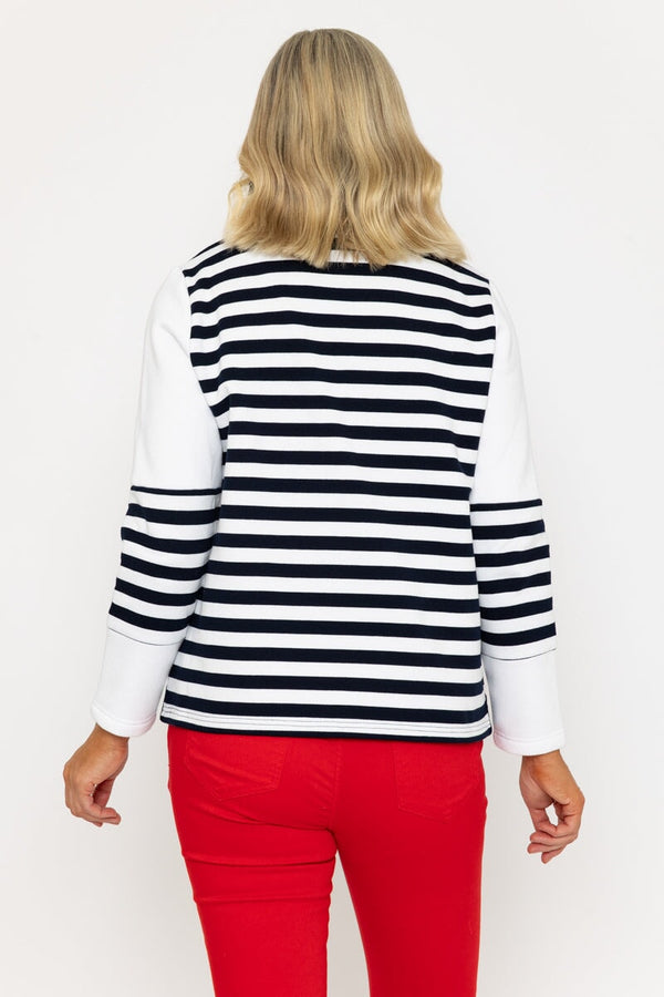 Carraig Donn Navy & White Stripe Cowl Neck Top