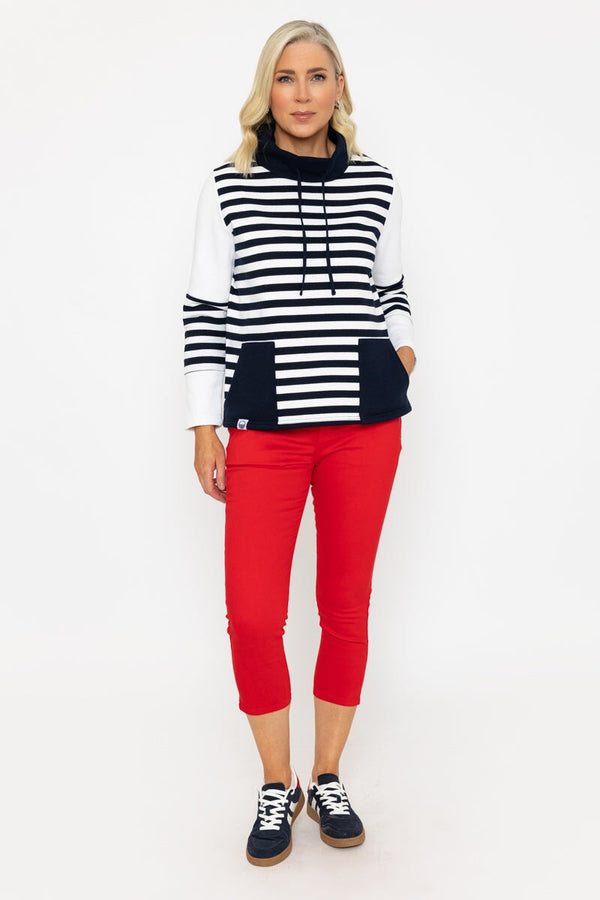 Carraig Donn Navy & White Stripe Cowl Neck Top