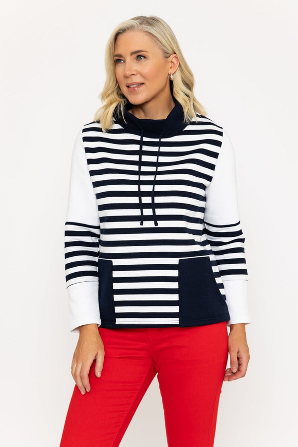 carraig donn Navy & White Stripe Cowl Neck Top