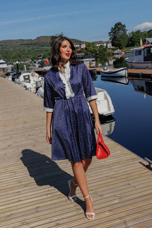 Carraig Donn Navy & White Suzie Knee Length Dress