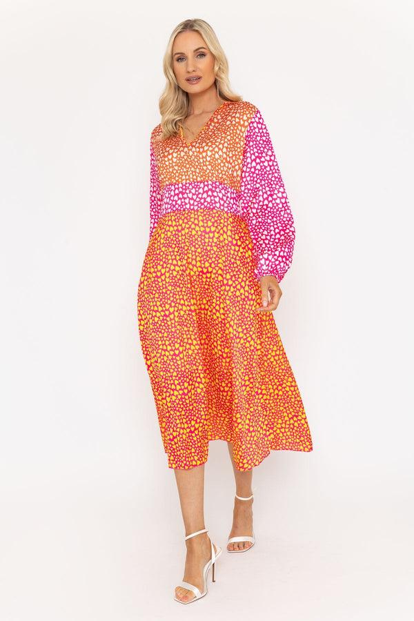 Carraig Donn Orange Long Sleeve Connie Midi Dress