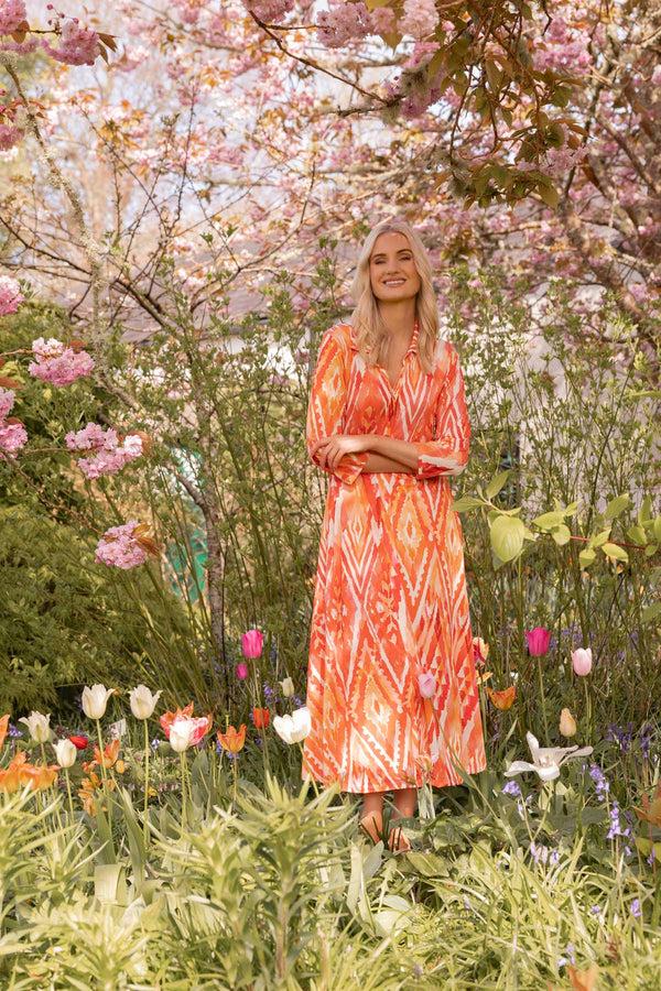 Carraig Donn Orange Print Shirt Midi Dress