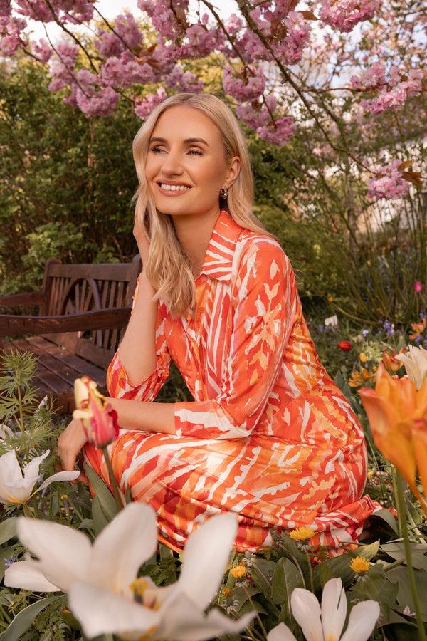 Carraig Donn Orange Print Shirt Midi Dress