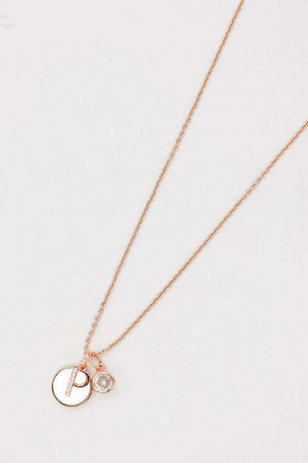 carraig donn P Initial Necklace in Rose Gold
