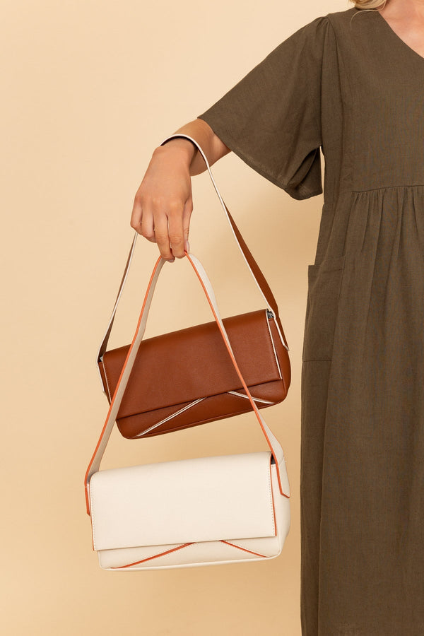 Carraig Donn Paneled Shoulder Bag In Tan Brown