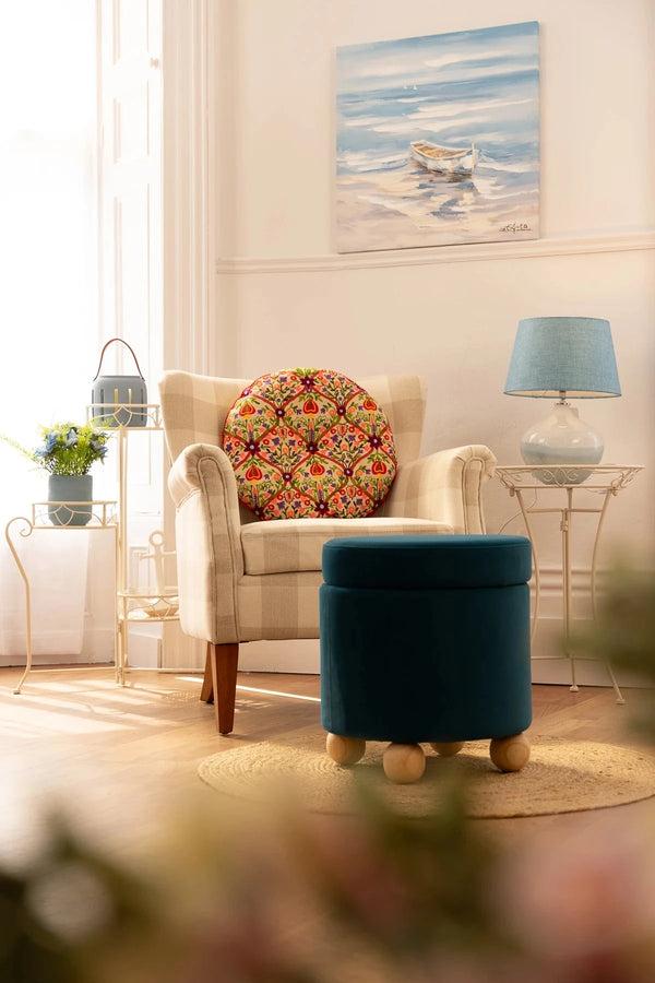 Carraig Donn Petrol Blue Velvet Storage Stool